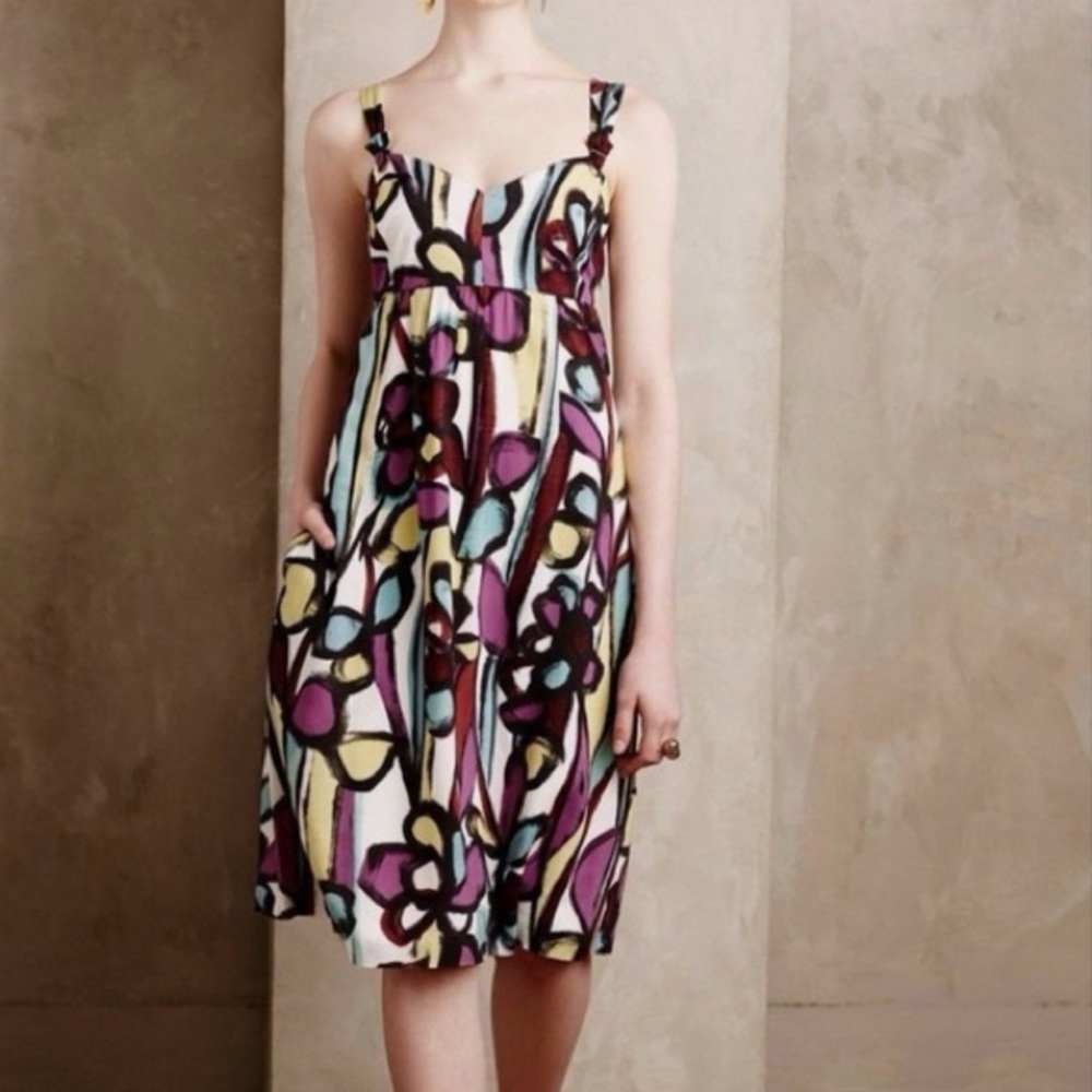 Anthropologie Tabitha Multicolor Abstract Floral Midi Dress